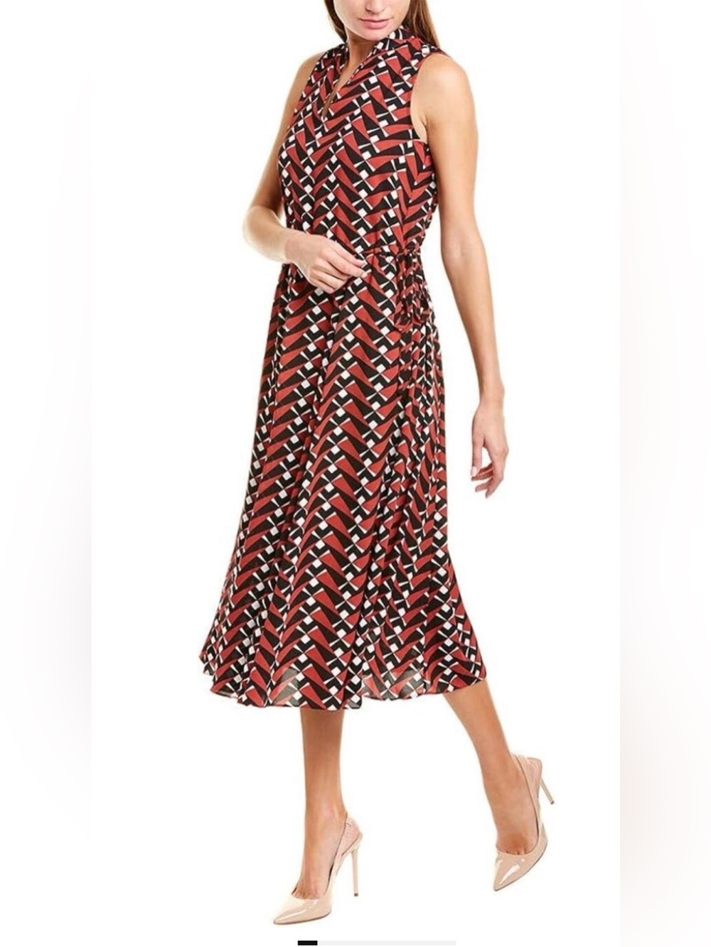 Anne Klein Broadway Lights Drawstring Midi Dress Cinnamon & Black Womens Size S
